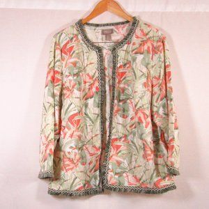 Chico’s Womens Floral Linen Blazer w\ Frindge Accents Sz XL/3 Pre-owned …